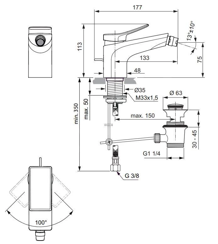 Ideal Standard Conca Tap - Robinet De Bidet Avec Vidage, Brushed Gold BC760A2 4 Ideal Standard Conca Tap - Robinet De Bidet Avec Vidage, Brushed Gold BC760A2 – Image 2