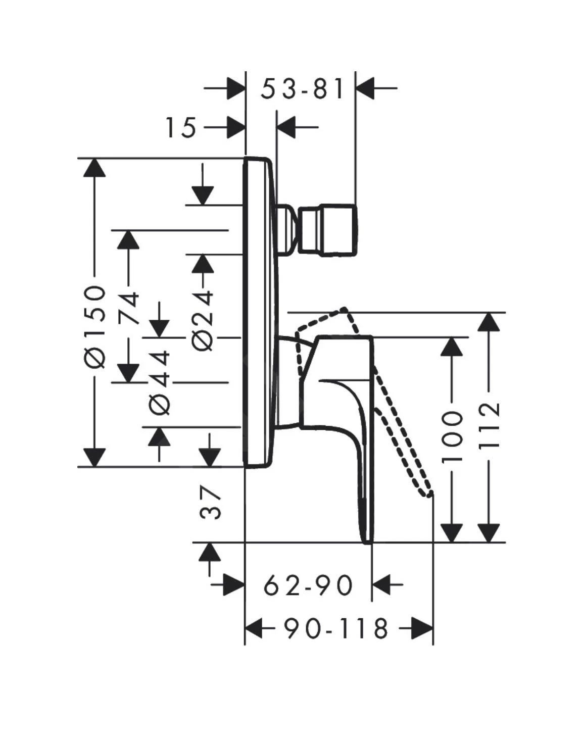 Hansgrohe Rebris S - Mitigeur De Baignoire Encastré, Noir Mat 72466670 4 Hansgrohe Rebris S - Mitigeur De Baignoire Encastré, Noir Mat 72466670 – Image 2