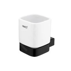 Nimco Kibo - Verre Pour Brosses à Dents Et Dentifrice Avec Support, Céramique Blanche / Noir Mat Ki-14058K-90