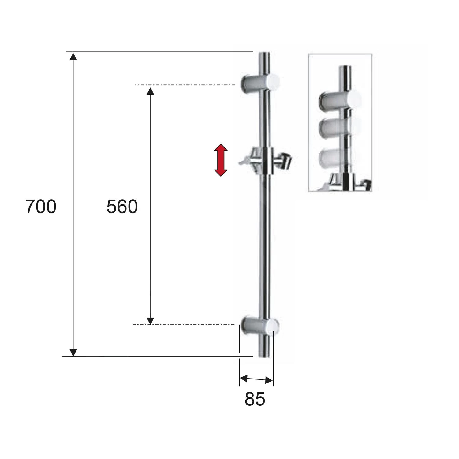 Sapho Douches - Barre De Douche 70 Mm, Noir Mat SC014 4 Sapho Douches - Barre De Douche 70 Mm, Noir Mat SC014 – Image 2