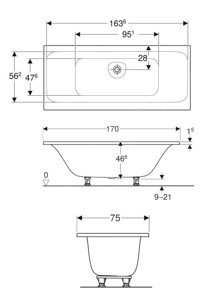 Geberit Tawa - Baignoire 1700x750x466 Mm, Blanc 554.123.01.1 4 Geberit Tawa - Baignoire 1700x750x466 Mm, Blanc 554.123.01.1 – Image 2