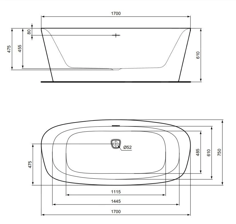 Ideal Standard Dea - Baignoire îlot 1700x750 Mm, Blanc Mat/noir Mat K8720V3 4 Ideal Standard Dea - Baignoire îlot 1700x750 Mm, Blanc Mat/noir Mat K8720V3 – Image 2