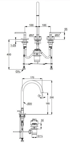 Kludi Nova Fonte - Mitigeur De Lavabo Avec Push-Open Et Bec Pivotant, L&apos;installation à 3 Trous, Noir Mat 201433915 -Magasin De Salle De Bain 6e9669dea379404d9e278245