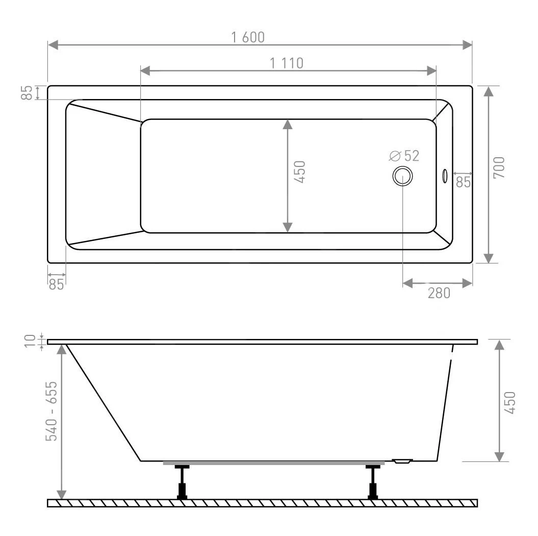 Lansanit LitLUX - Baignoire 1600x700 Mm, Blanc LITLUX-160X70 4 Lansanit LitLUX - Baignoire 1600x700 Mm, Blanc LITLUX-160X70 – Image 2