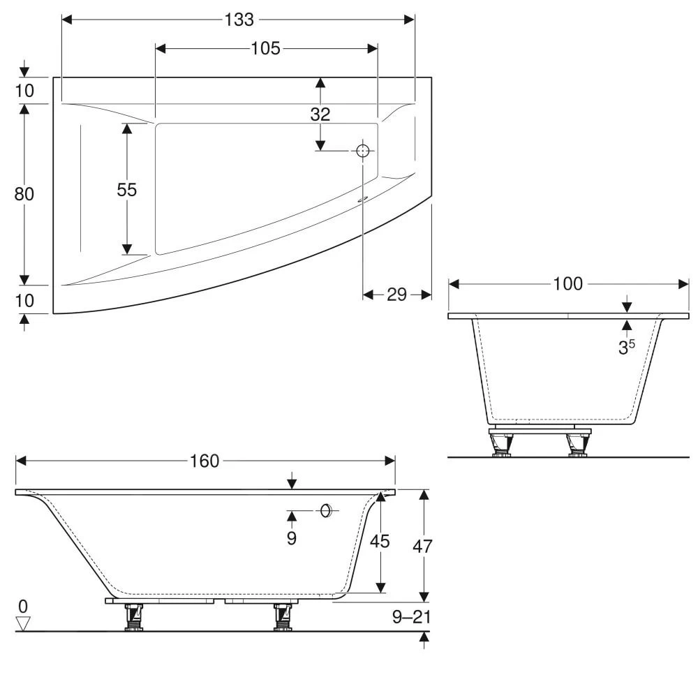 Geberit Selnova Square - Baignoire Asymétrique 1600x1000x470 Mm, Gauche, Blanc 554.292.01.1 4 Geberit Selnova Square - Baignoire Asymétrique 1600x1000x470 Mm, Gauche, Blanc 554.292.01.1 – Image 2