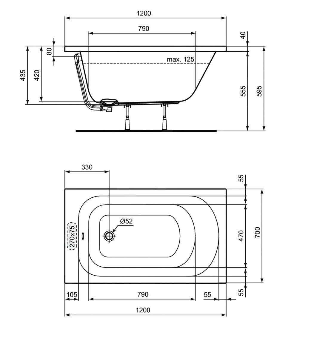 Ideal Standard Simplicity - Baignoire 1.200x700 Mm, Blanc W004001 4 Ideal Standard Simplicity - Baignoire 1.200x700 Mm, Blanc W004001 – Image 2