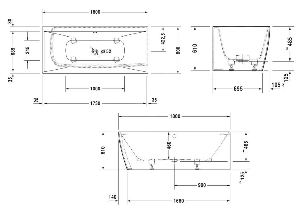 Duravit DuraSquare - Baignoire 1800x800 Mm, Droite, Avec Panneau, DuraSolid, Blanc 700428000000000 4 Duravit DuraSquare - Baignoire 1800x800 Mm, Droite, Avec Panneau, DuraSolid, Blanc 700428000000000 – Image 2