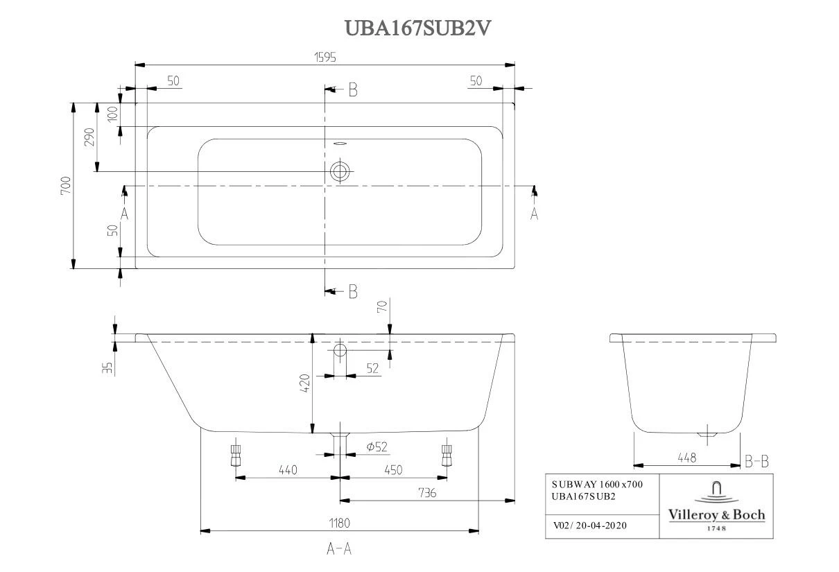 Villeroy & Boch Subway - Baignoire Duo 1600x700 Mm, Blanc Alpin UBA167SUB2V-01 4 Villeroy & Boch Subway - Baignoire Duo 1600x700 Mm, Blanc Alpin UBA167SUB2V-01 – Image 2