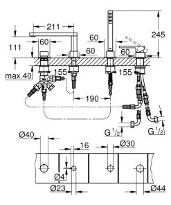 Grohe Plus - Mitigeur Au Bord De Baignoire 4 Trous, Hard Graphite Brossé 29307AL3 -Magasin De Salle De Bain be6c75b533c63bceb66891a9