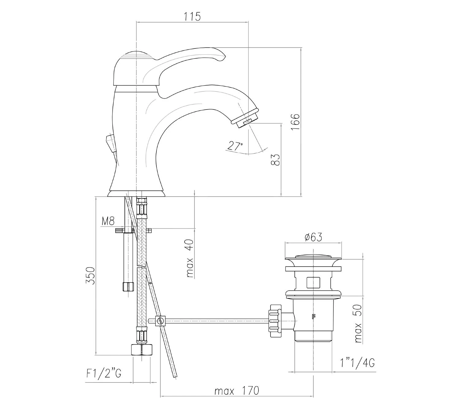 Sapho Kirké - Mitigeur De Lavabo Avec Bonde, Chrome KI02C 4 Sapho Kirké - Mitigeur De Lavabo Avec Bonde, Chrome KI02C – Image 2