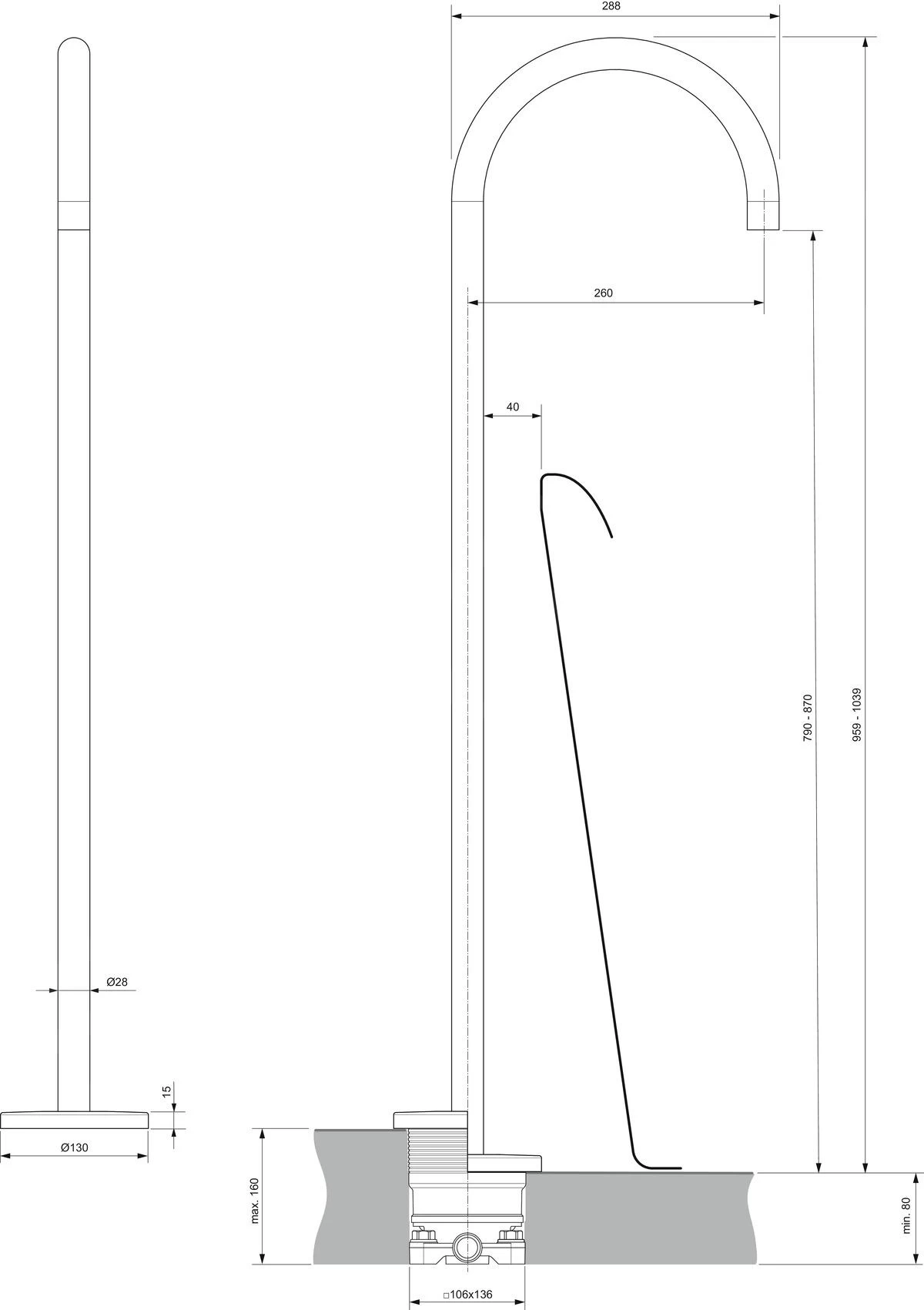 Ideal Standard Joy - Bec Déverseur De Baignoir Au Sol Avec Le Corps, Silver Storm A7387GN 4 Ideal Standard Joy - Bec Déverseur De Baignoir Au Sol Avec Le Corps, Silver Storm A7387GN – Image 2
